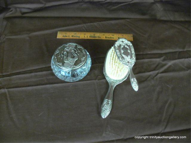 Appraisal: Vintage Silverplate Brush Trinket Jar Vanity Set - hair brush