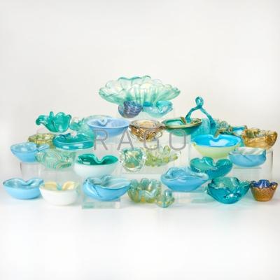 Appraisal: MURANO GLASS Thirty-one pieces mostly ashtrays in blue and teal