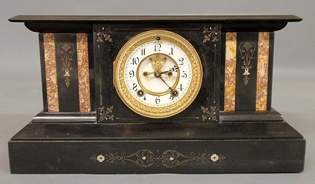 Appraisal: Ansonia inlaid black marble mantel clock with an open escapement