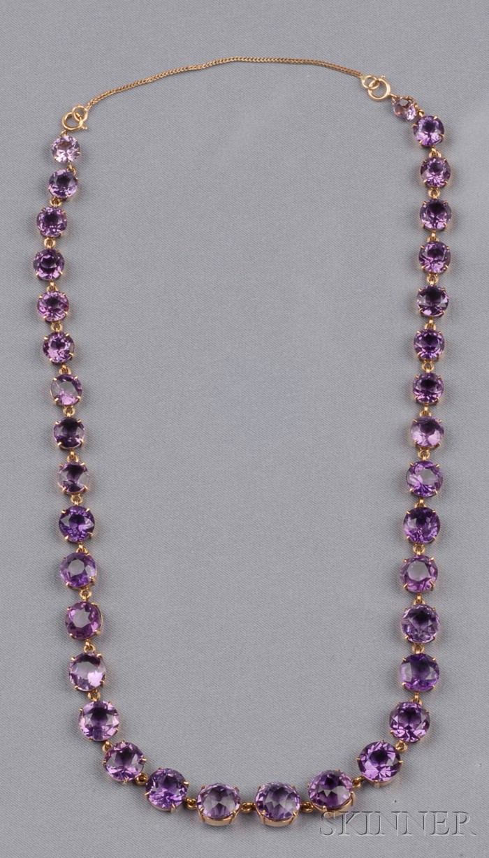 Appraisal: kt Gold and Amethyst Necklace prong-set with thirty-five circular-cut amethysts