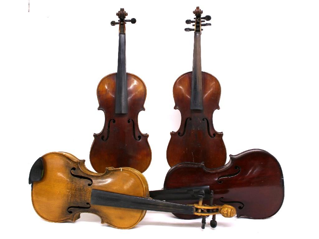 Appraisal: French violin labelled Michel-Ange-Garini cm together with three other violins