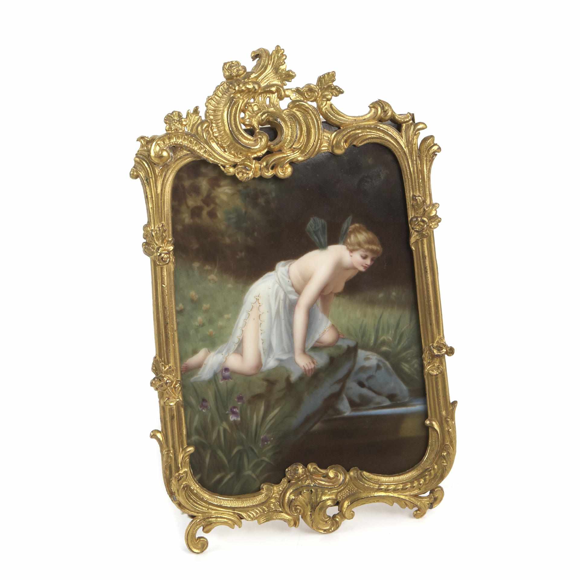 Appraisal: A German porcelain plaque in gilt bronze frame height in