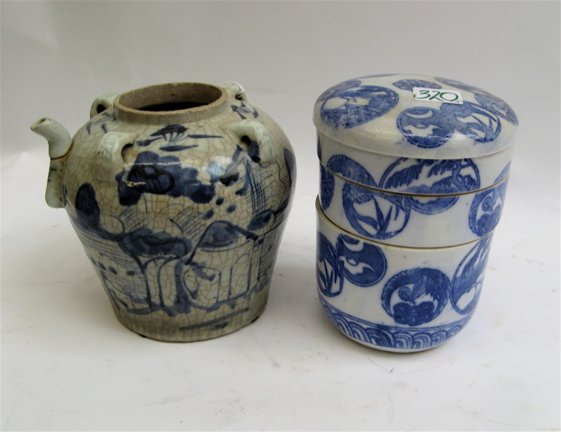 Appraisal: TWO CHINESE GLAZED POTTERY FOOD ACCESSORIES One is a round