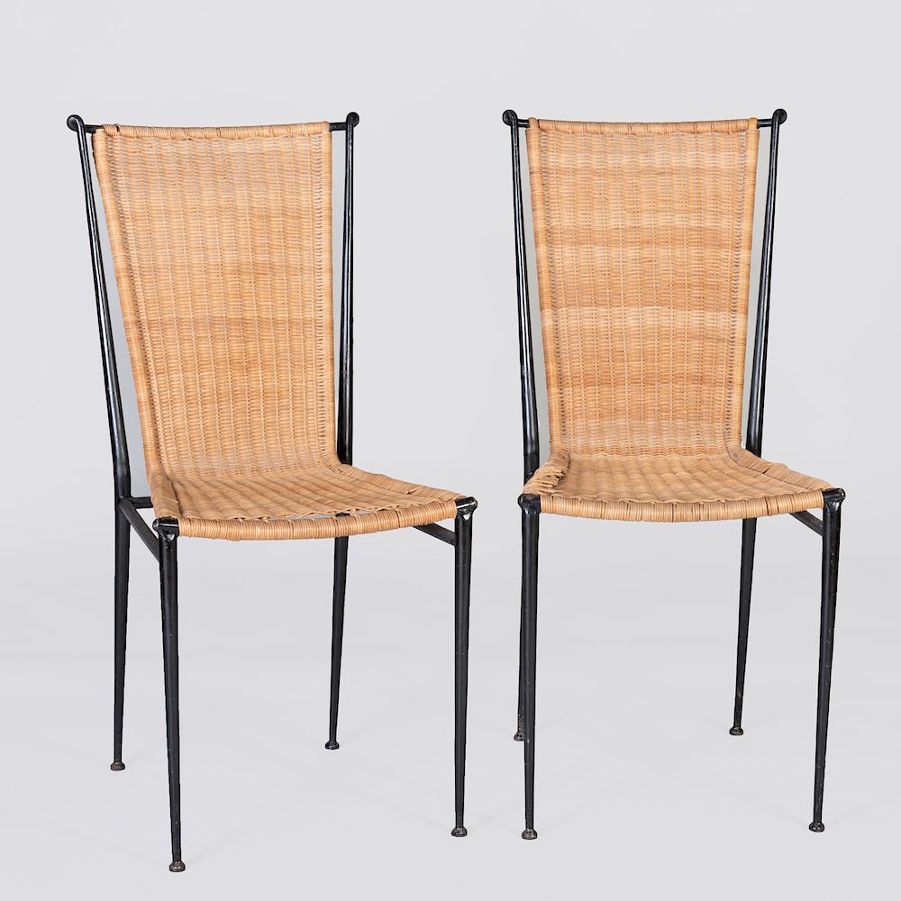 Appraisal: Pair of Contemporary Wrought-Iron and Wicker Side Chairs x x