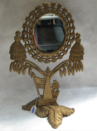 Appraisal: AN AMERICAN GILT METAL FIGURAL TABLE TOP VANITY MIRROR Twin