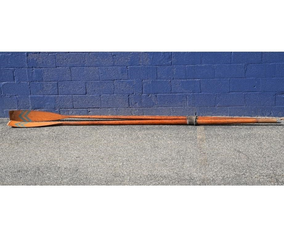 Appraisal: Two wooden sweeps oars approximately 'l Provenance Approved for deaccession