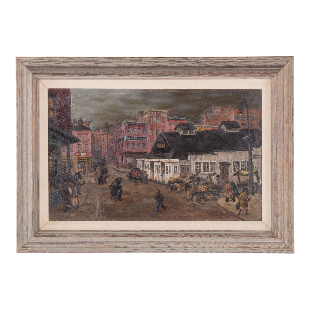 Appraisal: Jacob Glushakow Hollins Market oil on masonite American - Signed