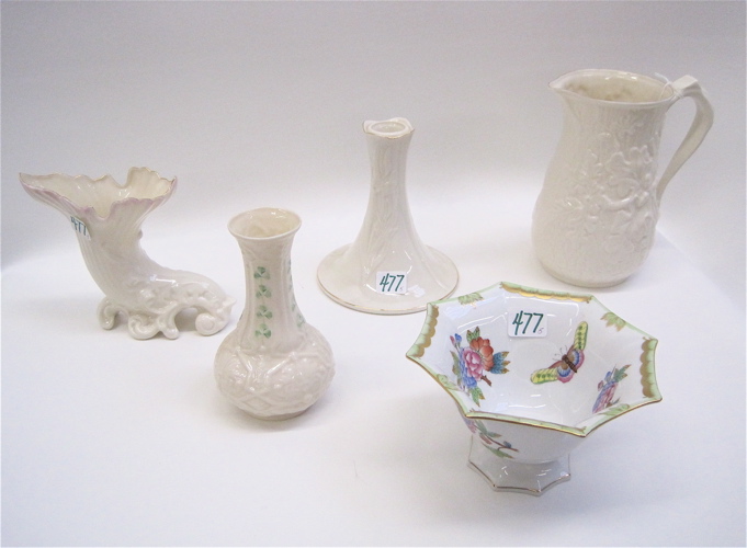 Appraisal: FOUR BELLEEK AND ONE HEREND PORCELAINS pieces All Belleek with