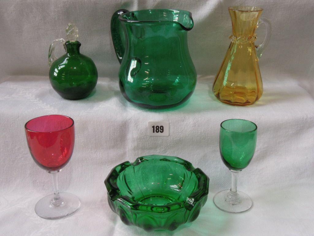 Appraisal: A collection of Victorian and later green drinking glasses jugs