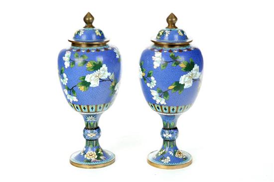 Appraisal: TWO CLOISONNE VASES China th century Footed blue vases with