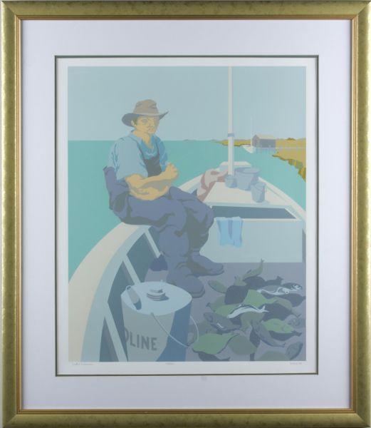 Appraisal: Claude Howell NC - Serigraph titled in pencil Seated Fisherman