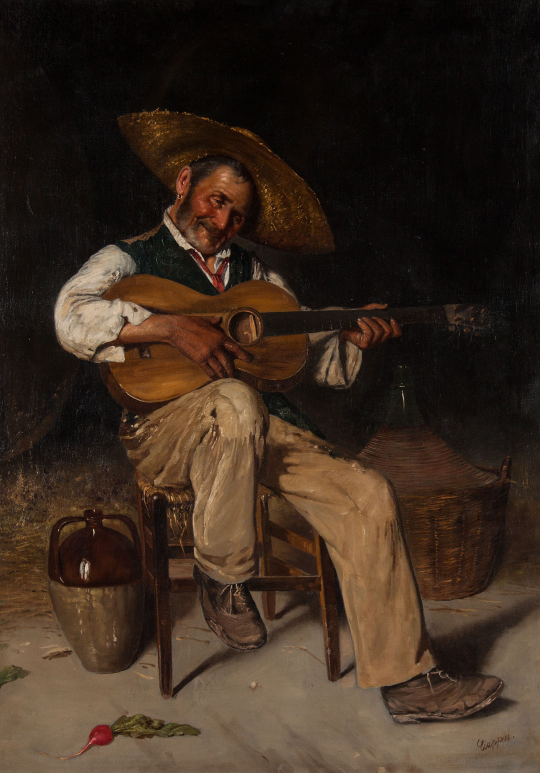 Appraisal: Federico Ciappa Man Playing Guitar oil on canvas Federico A