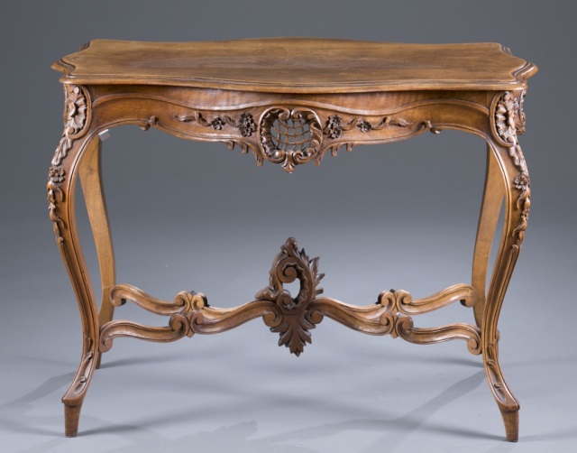 Appraisal: Early th c French-Style Parlor Table Mixed hardwoods with extensive