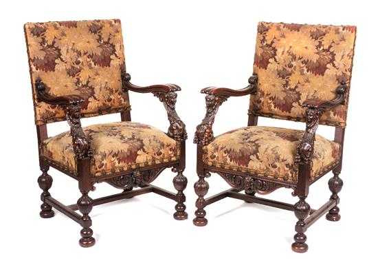 Appraisal: Sale Lot A Pair of Victorian Carved Oak Open Armchairs