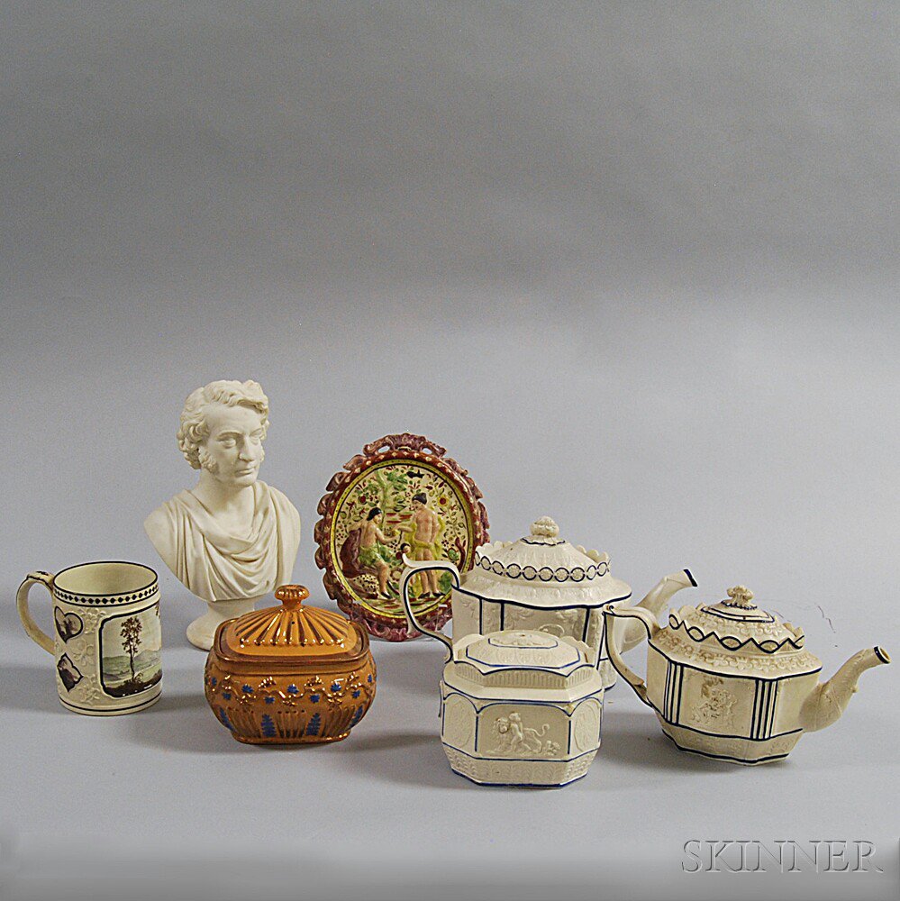 Appraisal: Seven Assorted English Pottery Items th century three Castleford-type items