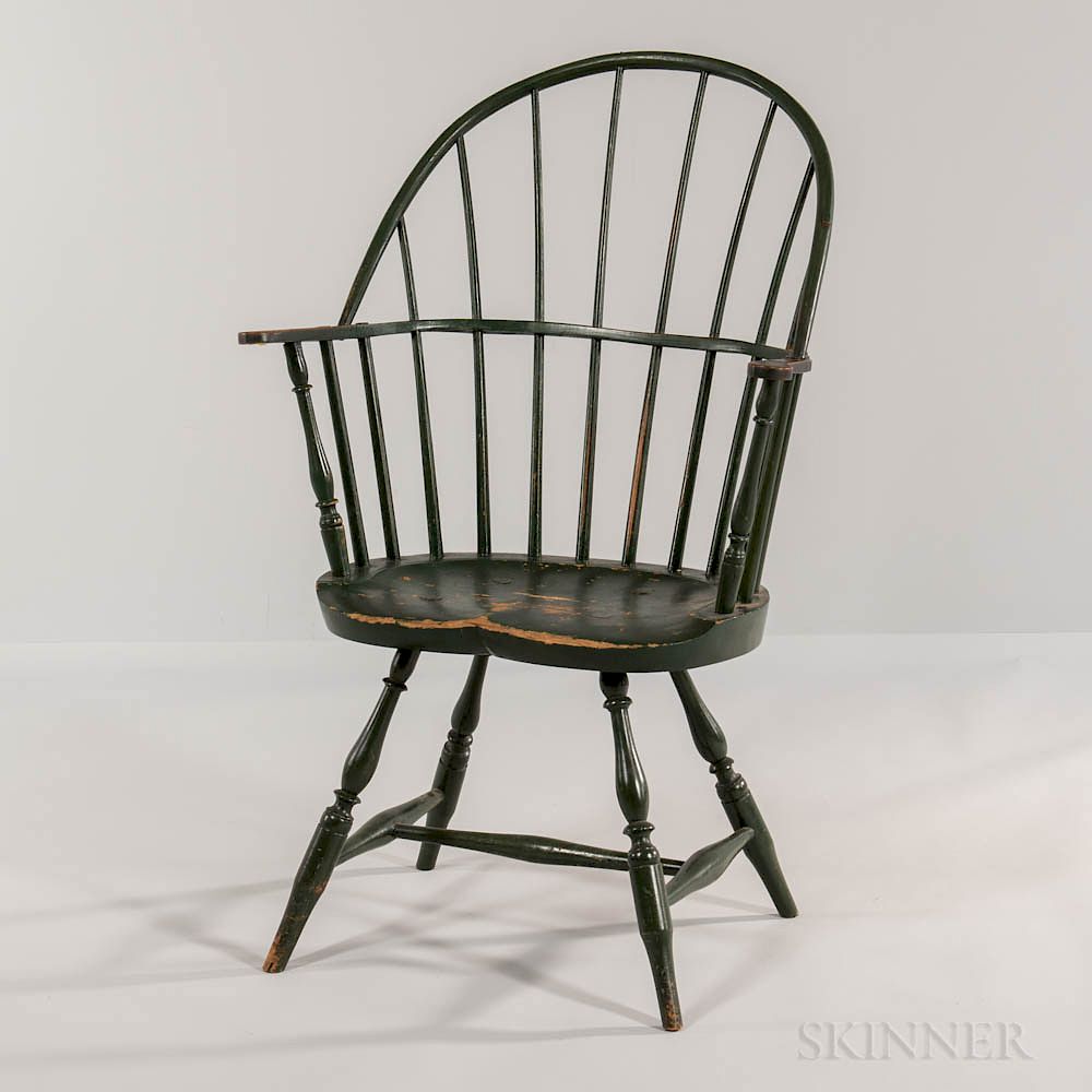 Appraisal: Green-painted Sack-back Windsor Chair Green-painted Sack-back Windsor Chair New England