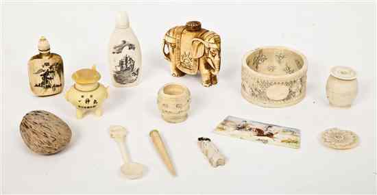 Appraisal: A Collection of Twelve Carved Ivory Articles comprising four snuff