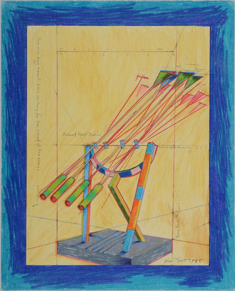 Appraisal: JOHN T SCOTT - RITUAL GATE DANCING Crayon and pencil