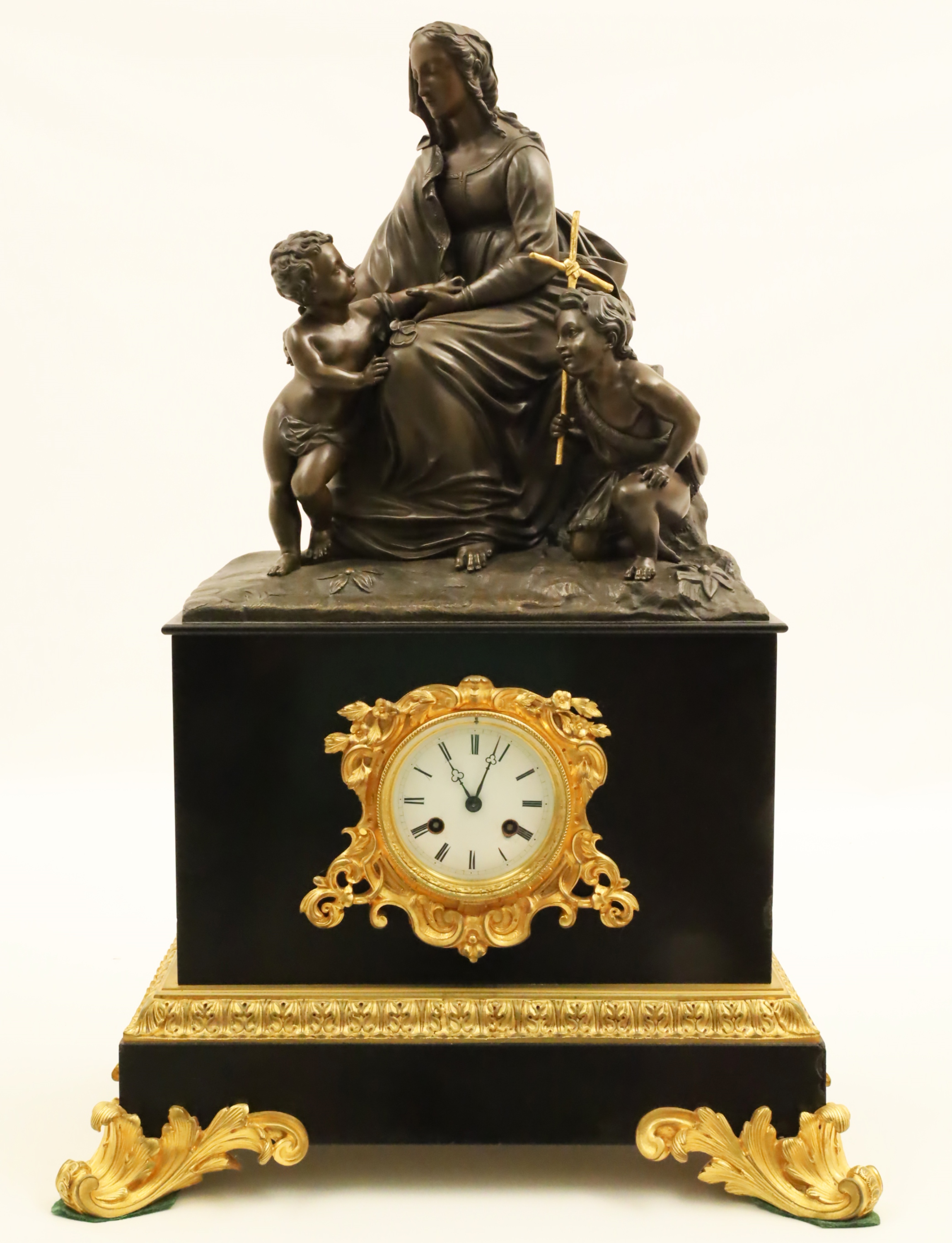 Appraisal: LARGE FRENCH BRONZE DORE AND ONYX FIGURAL CLOCK Large French