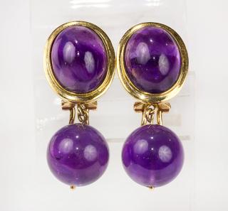 Appraisal: Pair of amethyst and k yellow gold drop earrings Pair