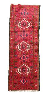 Appraisal: Hand Woven Tribal Motif Runner w Red ' x '