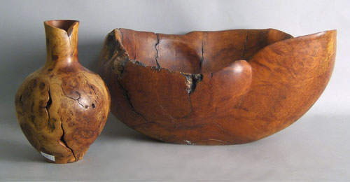 Appraisal: Massive burlwood bowl h dia together with a burl vase