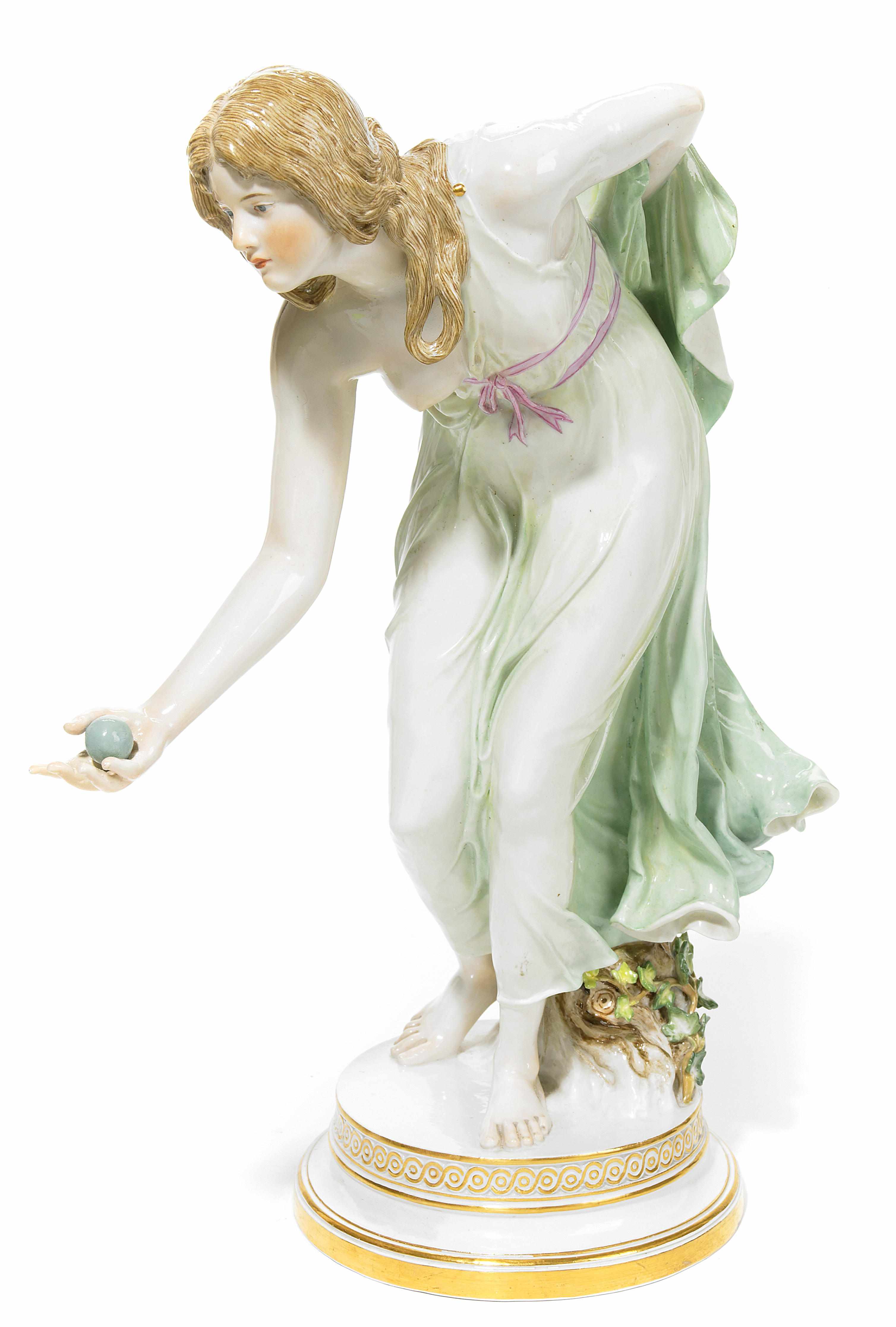 Appraisal: A Meissen porcelain figure of a player at bowls late