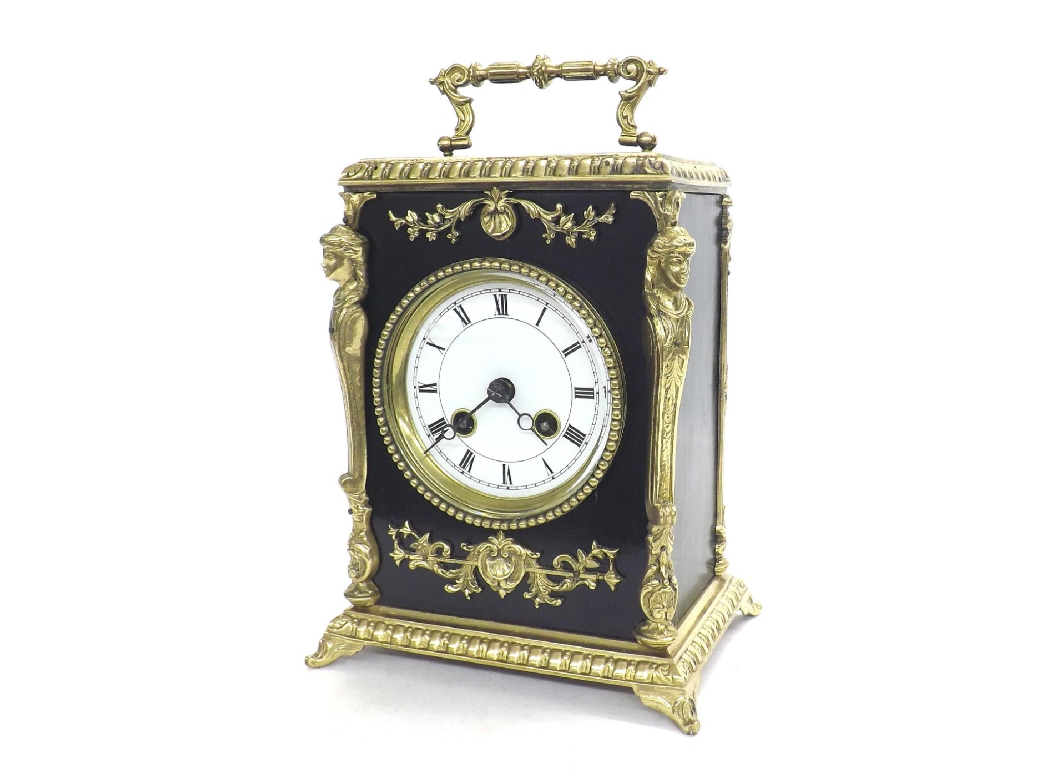 Appraisal: Ebonised and gilt metal mounted two train mantel clock striking