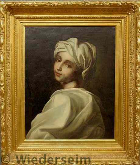 Appraisal: Oil on canvas portrait of a young woman a label