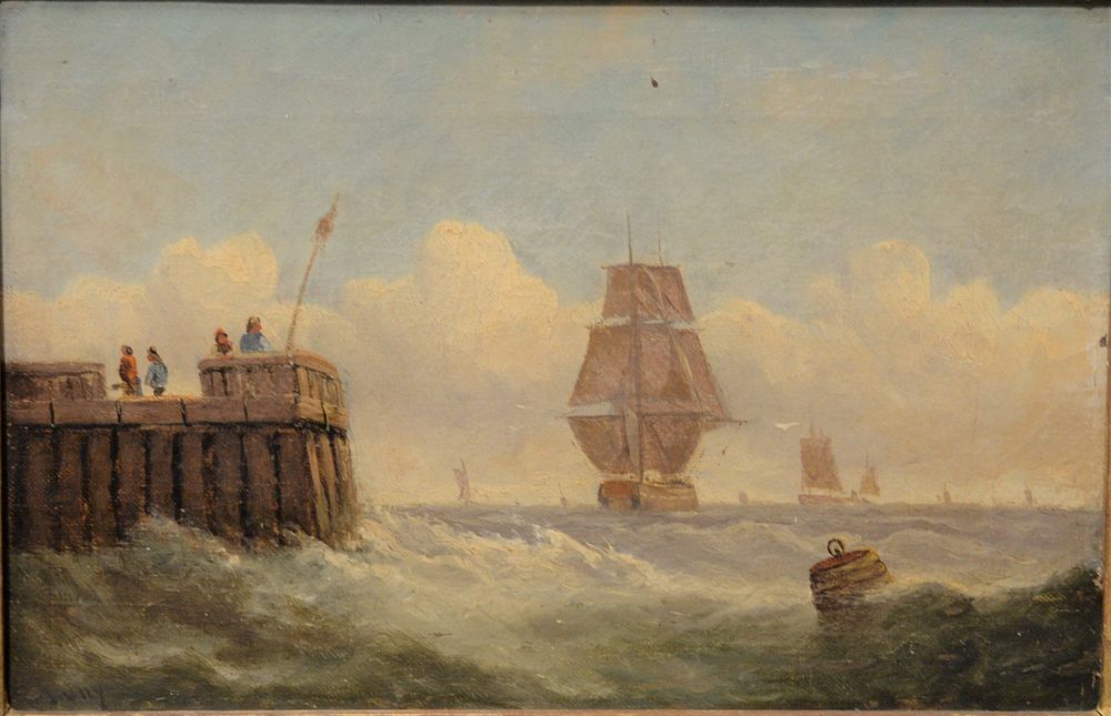 Appraisal: Thomas Luny British - Waves in Harbor oil on canvas