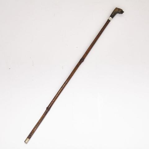 Appraisal: Edwardian Bamboo and Carved Horn Sword Gadget Cane with bulldog