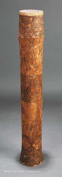 Appraisal: An African Carved Bamboo Wood Drum of cylinder form with