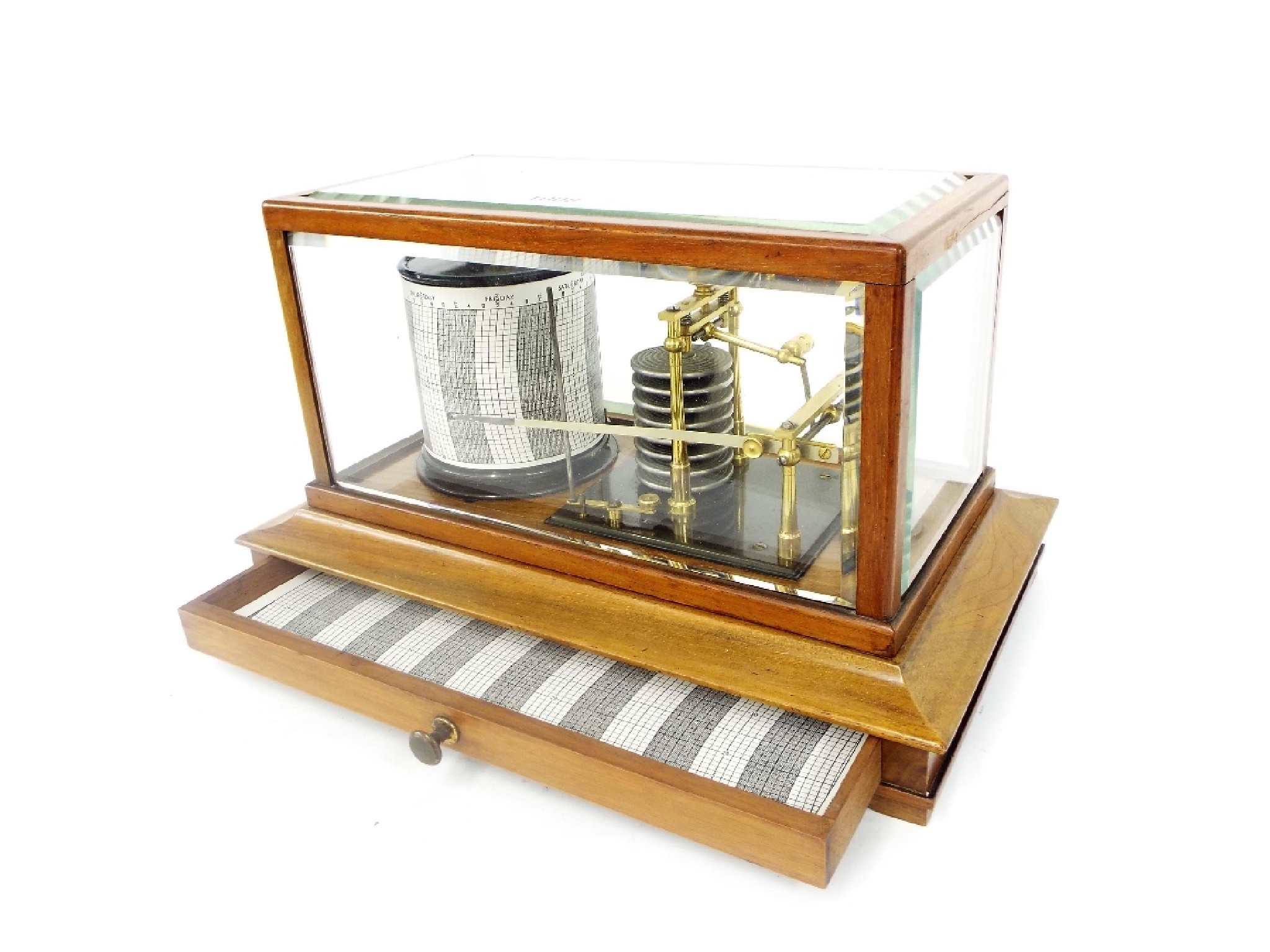 Appraisal: Good walnut cased barograph within a bevelled glazed case over