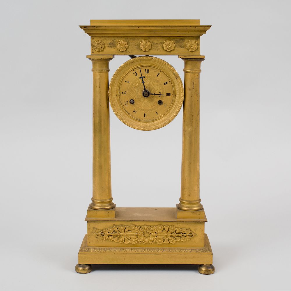 Appraisal: Charles X Style Gilt-Metal Mantel Clock With quartz movement the