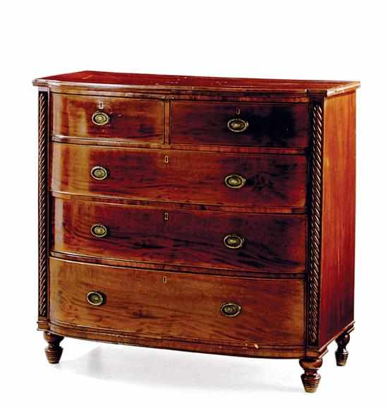 Appraisal: Regency style mahogany bowfront chest of drawers mid th century