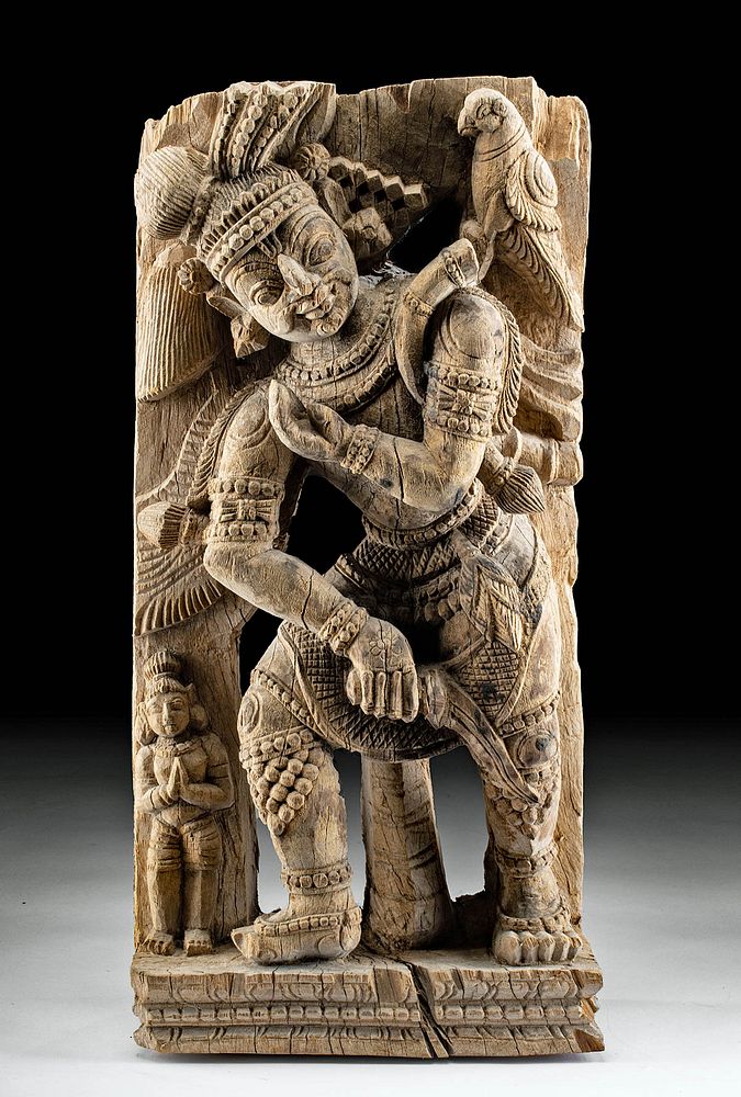 Appraisal: th C Indian Wood Panel Man Wearing Lavish Dhoti South