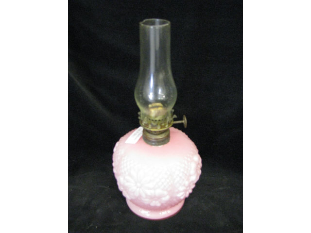 Appraisal: Miniature Art Glass Oil Lamp pink cosmos design no shade