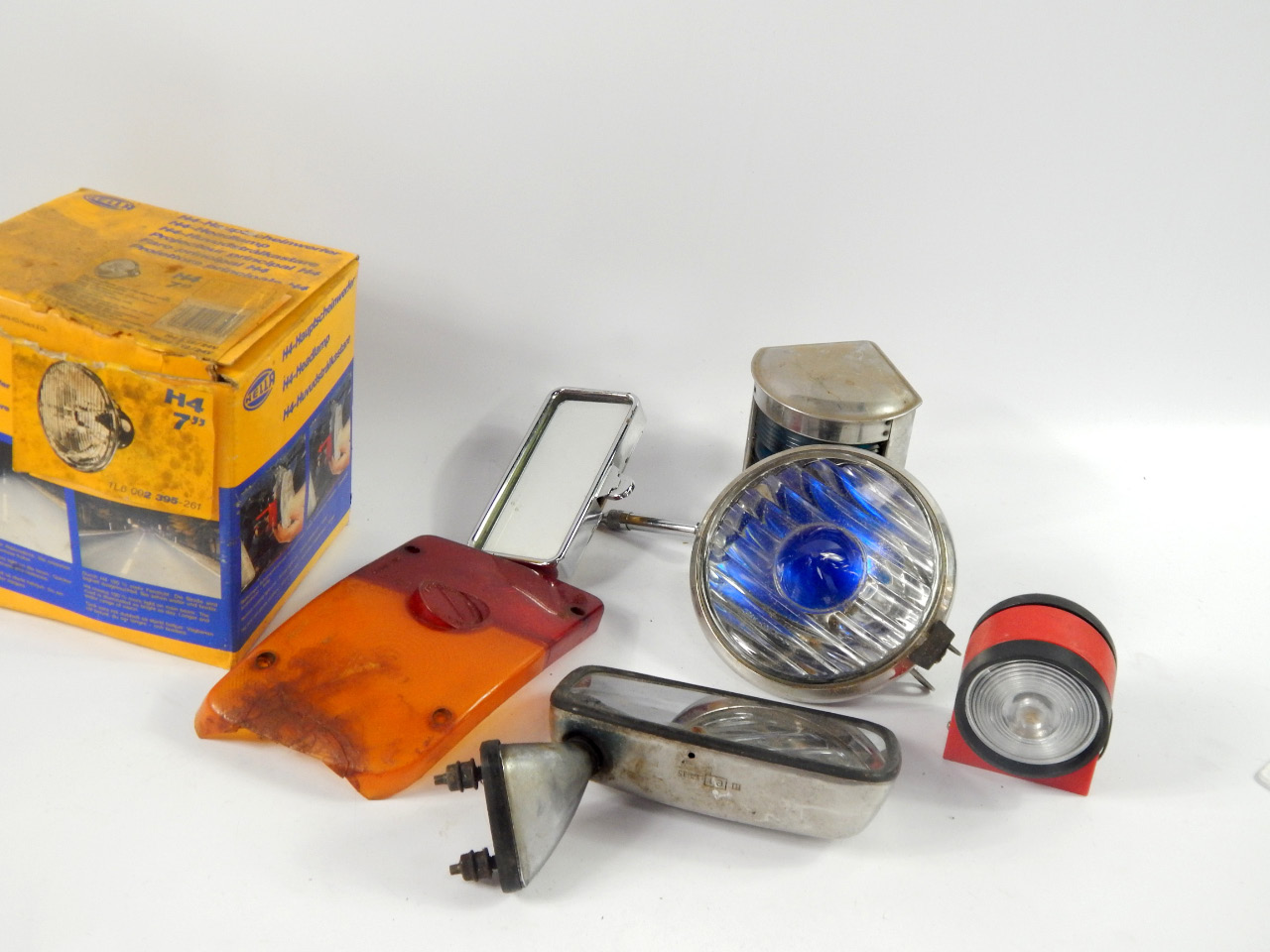 Appraisal: Lucas car lamps wing mirrors and other automobilia crates