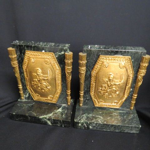 Appraisal: Marble Brass Bookends rich dark spinach green with plaque of