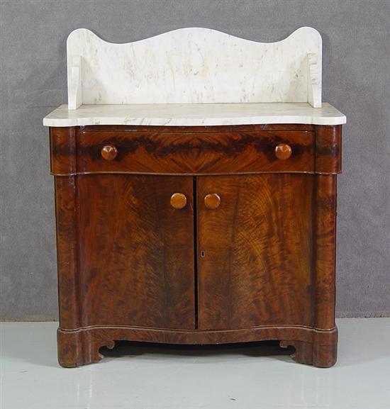 Appraisal: Early Victorian Washstand Circa Burl walnut veneer with serpentine drawer