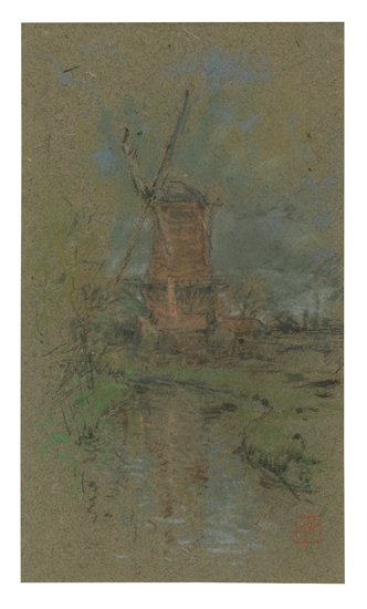 Appraisal: ROBERT F BLUM Windmill Haarlem Holland Color pastels on cream