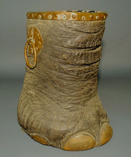 Appraisal: Elephant foot c with copper mounts h top x