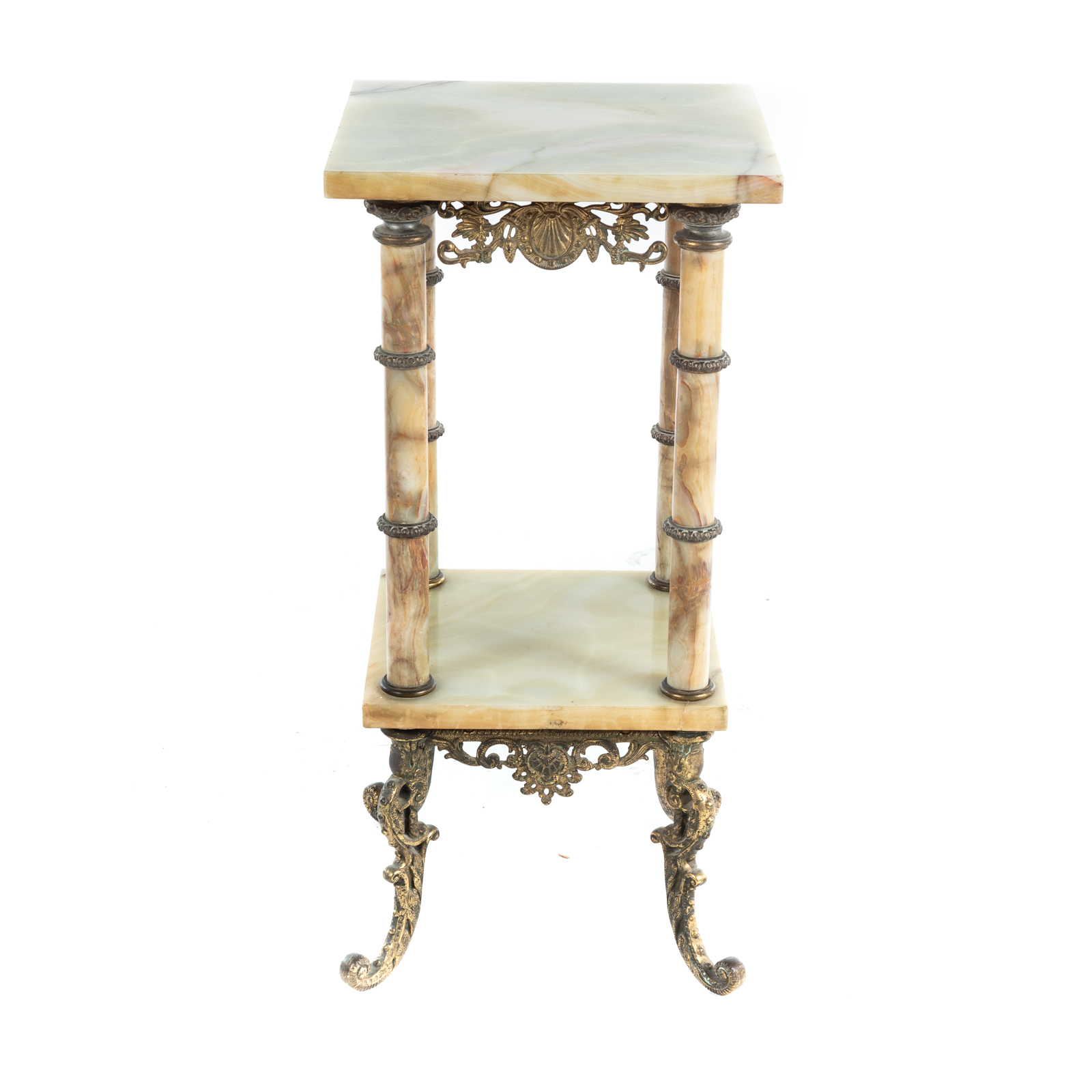 Appraisal: CONTINENTAL ONYX BRASS PLANT STAND First quarter th century square