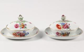 Appraisal: PAIR OF GERMAN MEISSEN COVERED TUREENS WITH UNDERPLATES HAVING FLORAL