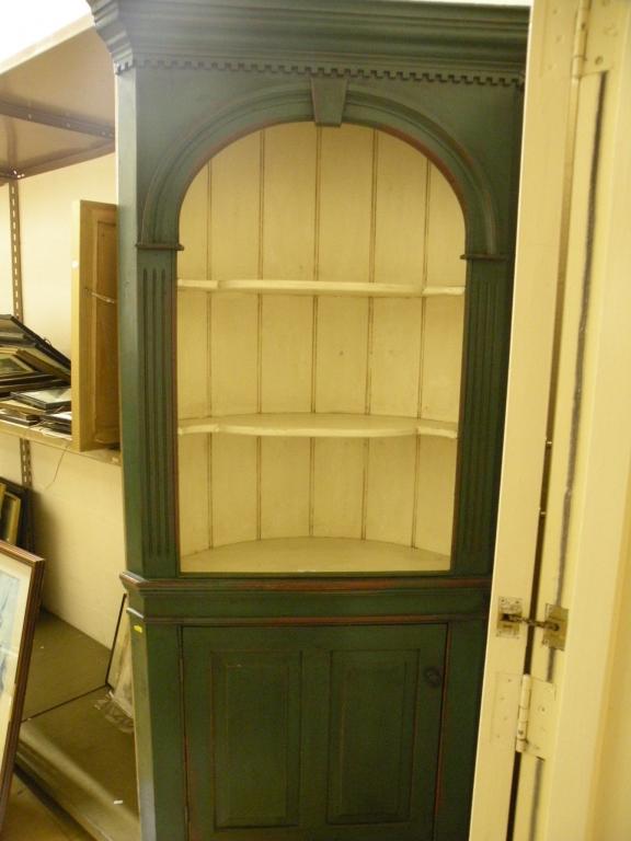 Appraisal: A George III style green painted pine corner cabinet with