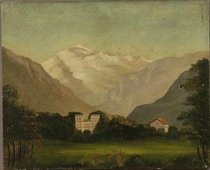 Appraisal: A Faulke th C Landscape with Mountains and Buildings Oil