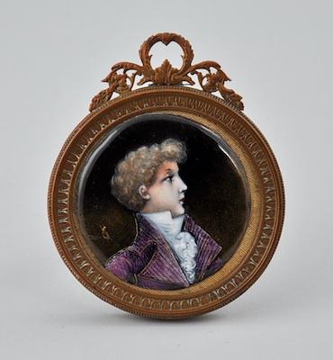 Appraisal: A French Enamel Portrait of a Gentleman Measuring approx -