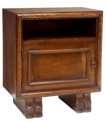 Appraisal: French bedside cabinet th c having molded oak case with