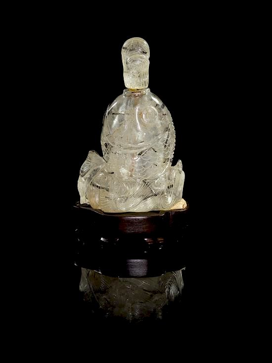 Appraisal: A Carved Hair Quartz Snuff Bottle Height inches A Carved