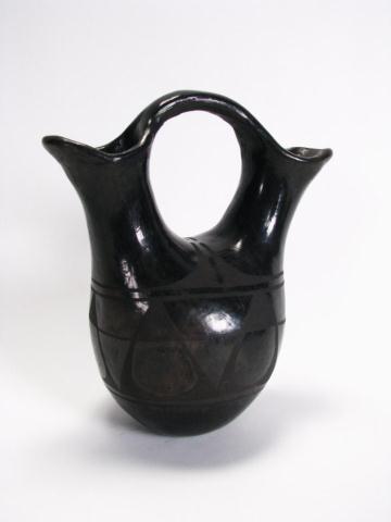 Appraisal: Vintage Santa Clara Pottery Wedding Vase unsigned black with geometric